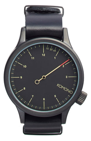 Komono - 'Magnus The One' Round Leather Strap Watch, 46mm - shop on Greybox