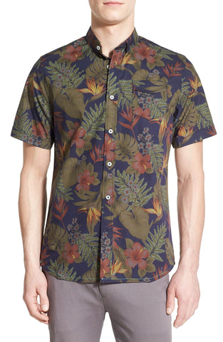 Descendant of Thieves - 'Rain Forest' Trim Fit Short Sleeve Print Woven Shirt - shop on Greybox