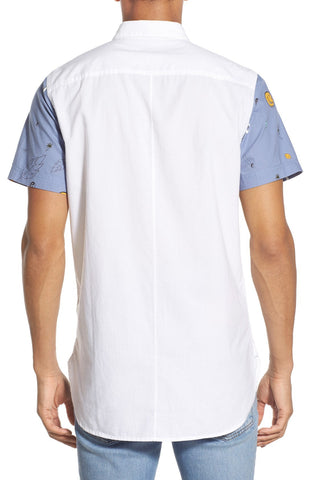 Colorblock Print Sleeve Woven Shirt