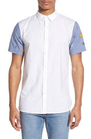 Colorblock Print Sleeve Woven Shirt