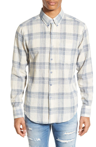 Trim Fit Cotton & Linen Check Woven Shirt