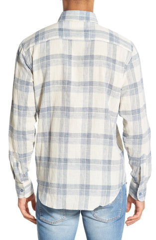Trim Fit Cotton & Linen Check Woven Shirt