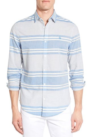 Trim Fit Stripe Slub Woven Shirt