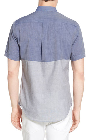 Trim Fit Short Sleeve Color Block Woven Shirt