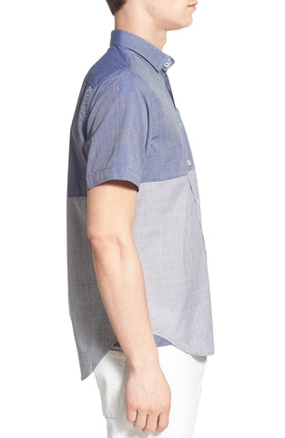 Trim Fit Short Sleeve Color Block Woven Shirt