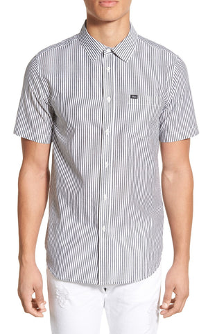 Obey - 'Trenton' Trim Fit Conductor Stripe Woven Shirt - shop on Greybox