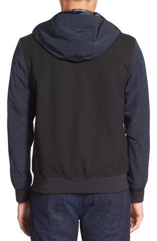 Mixed Media Zip Front Hoodie