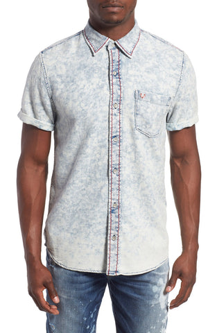 Acid Wash Short Sleeve Woven Shirt