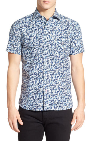 Trim Fit Short Sleeve Floral Print Woven Shirt