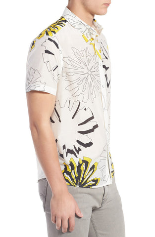 Trim Fit Geo Floral Print Short Sleeve Woven Shirt