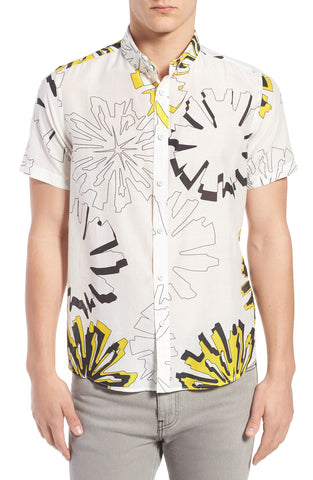 Trim Fit Geo Floral Print Short Sleeve Woven Shirt
