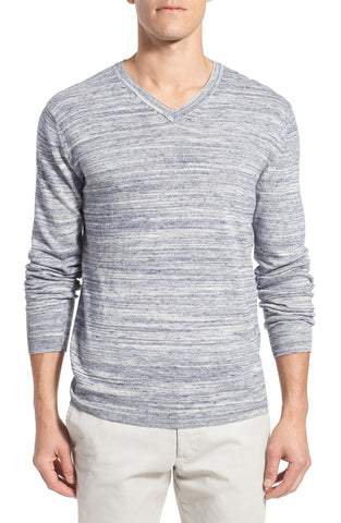 'Get Away' V-Neck Cotton Marl Pullover