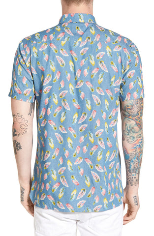 'Feather' Trim Fit Print Woven Shirt