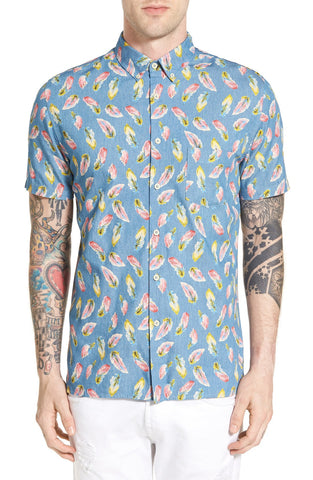 'Feather' Trim Fit Print Woven Shirt