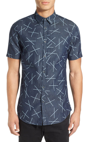 'Seven Ft - XT' Longline Print Woven Shirt