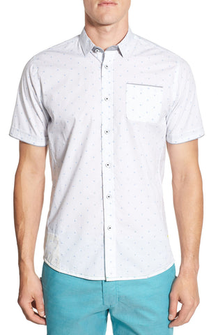 Trim Fit Short Sleeve Print Woven Shirt