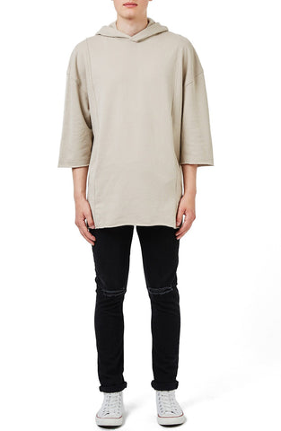 Raw Edge Three Quarter Sleeve Hoodie