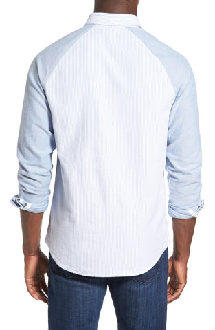 Trim Fit Raglan Sleeve Stripe Woven Shirt