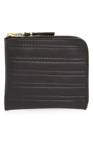 'Embossed Stitch' Leather Half Zip French Wallet