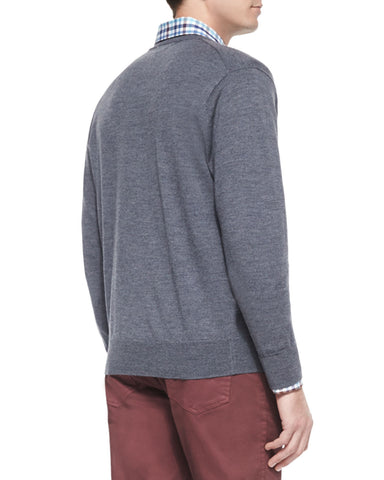 Merino Wool V-Neck Sweater, Charcoal