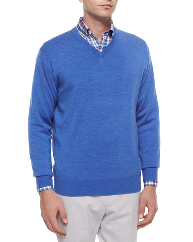 Wool V-Neck Sweater, Blue