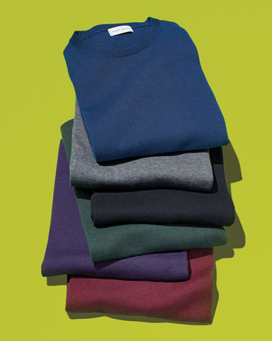 Cotton-Blend Crewneck Sweater, Navy