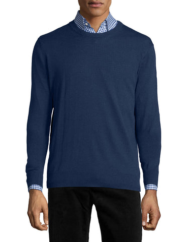 Cotton-Blend Crewneck Sweater, Navy