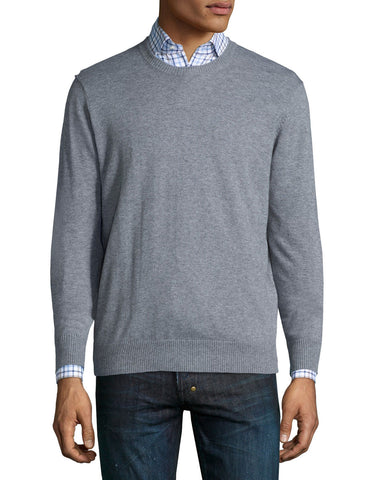 Cotton-Blend Crewneck Sweater, Medium Gray