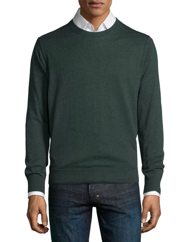 Cotton-Blend Crewneck Sweater, Green