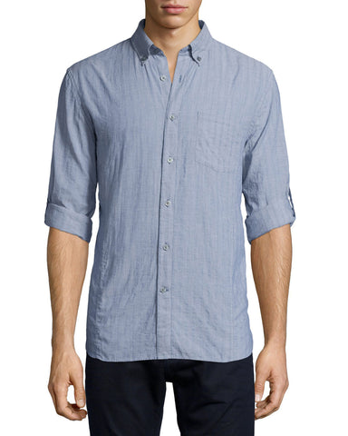Tonal Stripe Roll-Tab Woven Shirt, Navy
