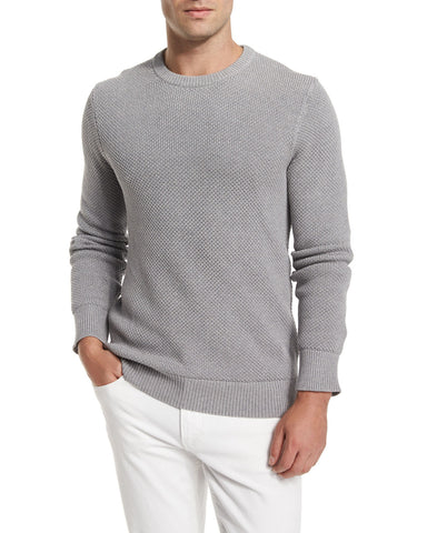 Textured Crewneck Long-Sleeve Sweater, Gray