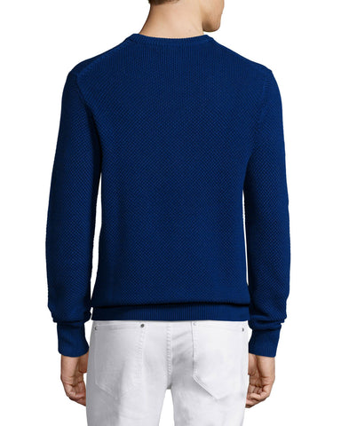 Textured Cotton Crewneck Sweater, Blue