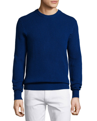 Textured Cotton Crewneck Sweater, Blue