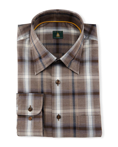 Robert Talbott - Plaid Woven Dress Shirt, Brown - shop on Greybox