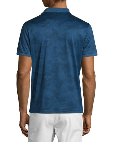 Tonal Camo-Print Short-Sleeve Polo Shirt, Prussian Blue