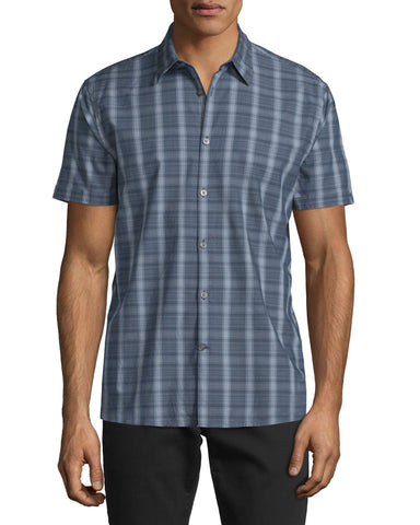 Check Short-Sleeve Woven Shirt, Dusted Blue